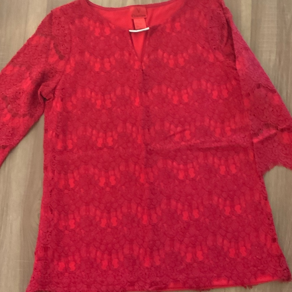 Christina Red Lace Tunic Top
